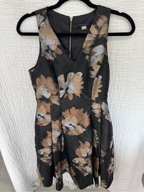 Tommy Hilfiger Black Midi Dress with Gold & Silver Floral Print